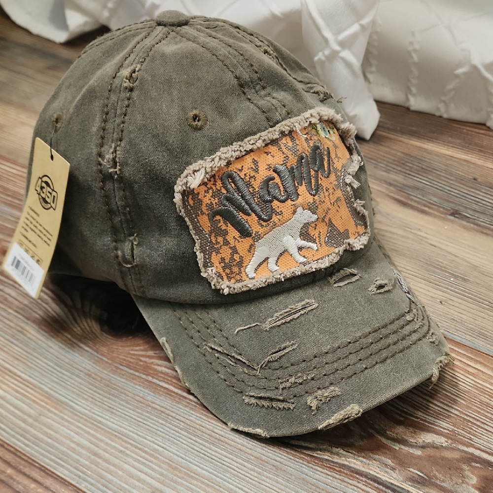 Mama Patch Distressed Olive Cotton Baseball Cap